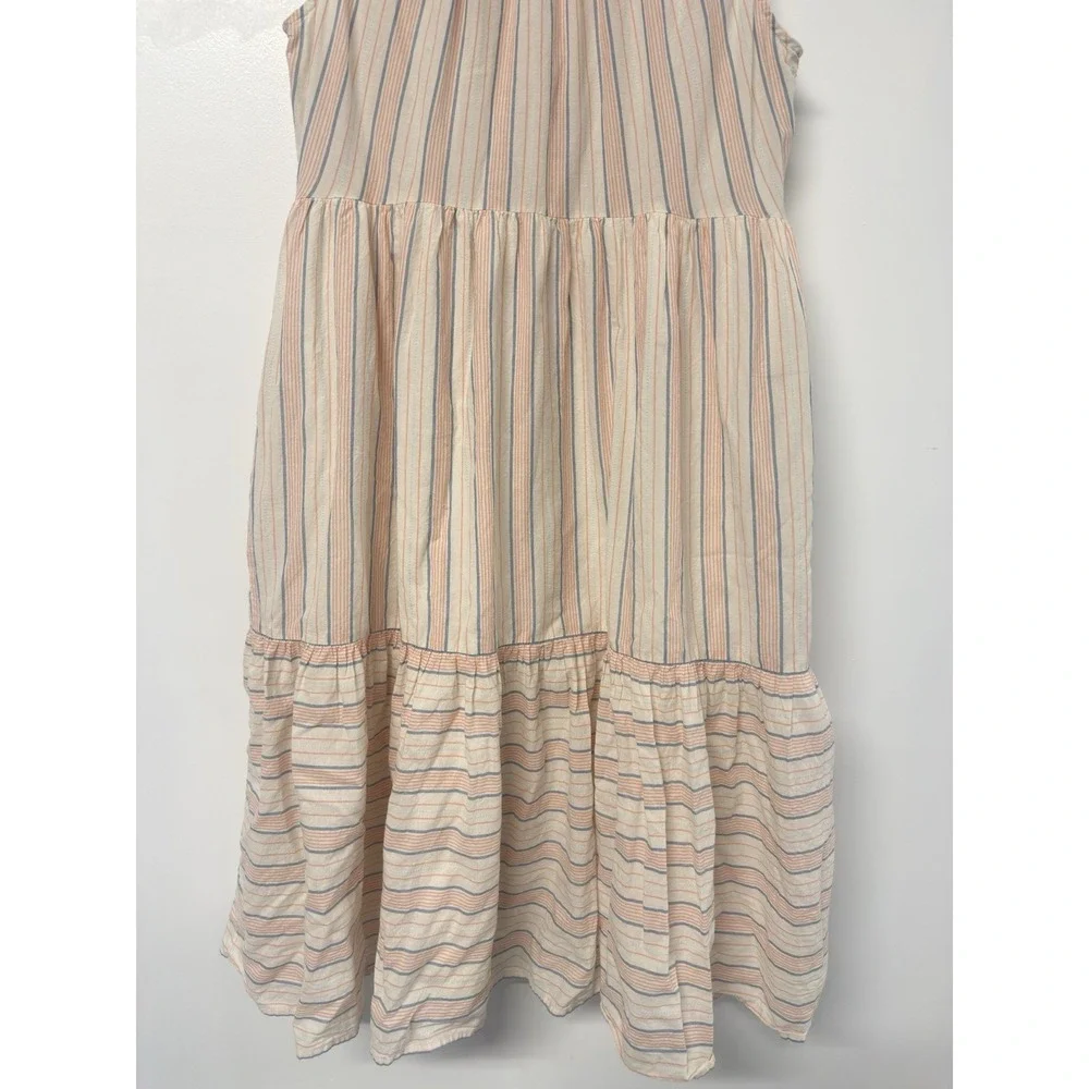 Lucky Brand Pastel Stripe Midi Dress Tiered Womens 1X Cottage Core Button‎ #38